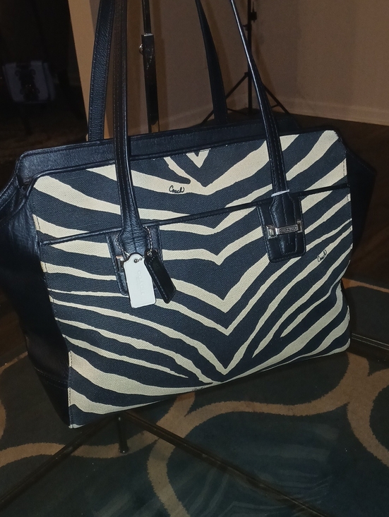 Coach Handbags - Coach Taylor Zebra-Print Carryall Canvas And Leather Tote